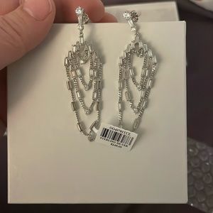 Sterling silver dangling diamond earrings